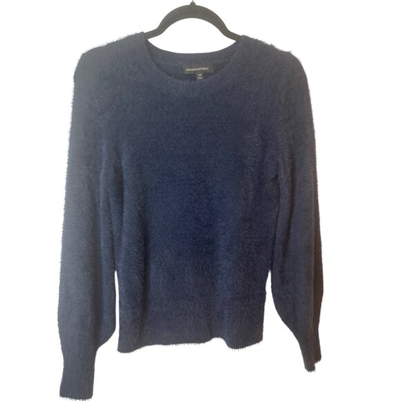 Banana Republic XS Fuzzy Navy Blue Sweater Long Sleeve Soft Nylon Cotton Blend - Picture 1 of 12